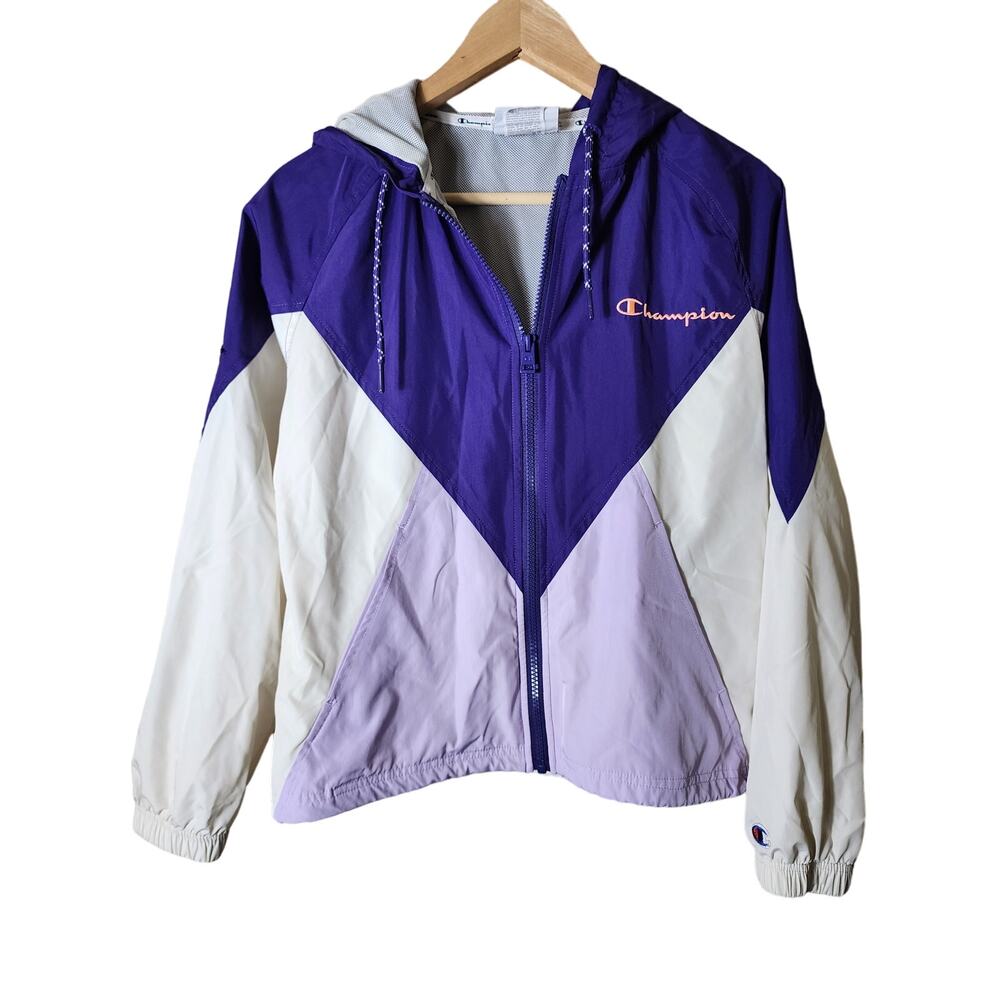 CHAMPION Blue Purple White Stadium Active Athletic Windbreaker Jacket SZ XS